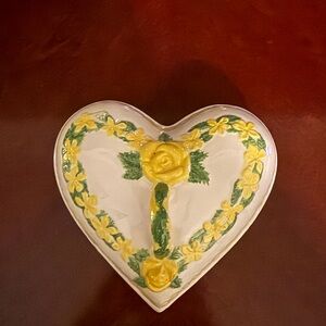 Vintage Heart-Shaped Ceramic Dish/Trinket with Yellow Floral Design